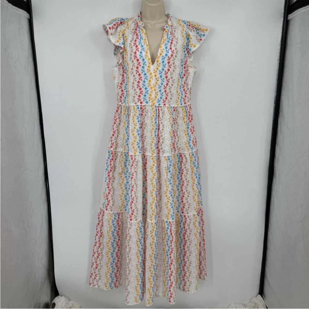 ANTONIO MELANI x KIMBERLY WHITMAN EYELET DRESS 100% COTTON FLORAL WHITE SIZE 12